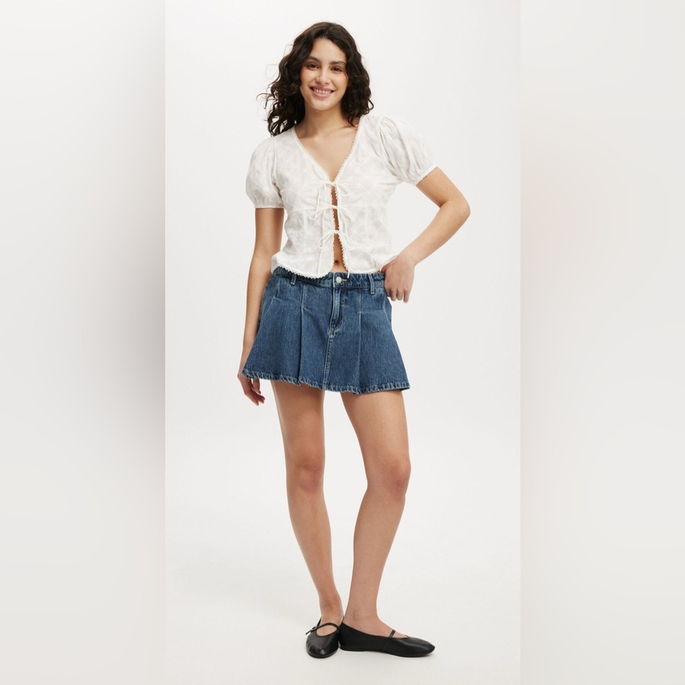 Cotton:On Denim Mini Skirt Pleated Micro Babydoll Angel Y2K Sz 30 EUC 90s